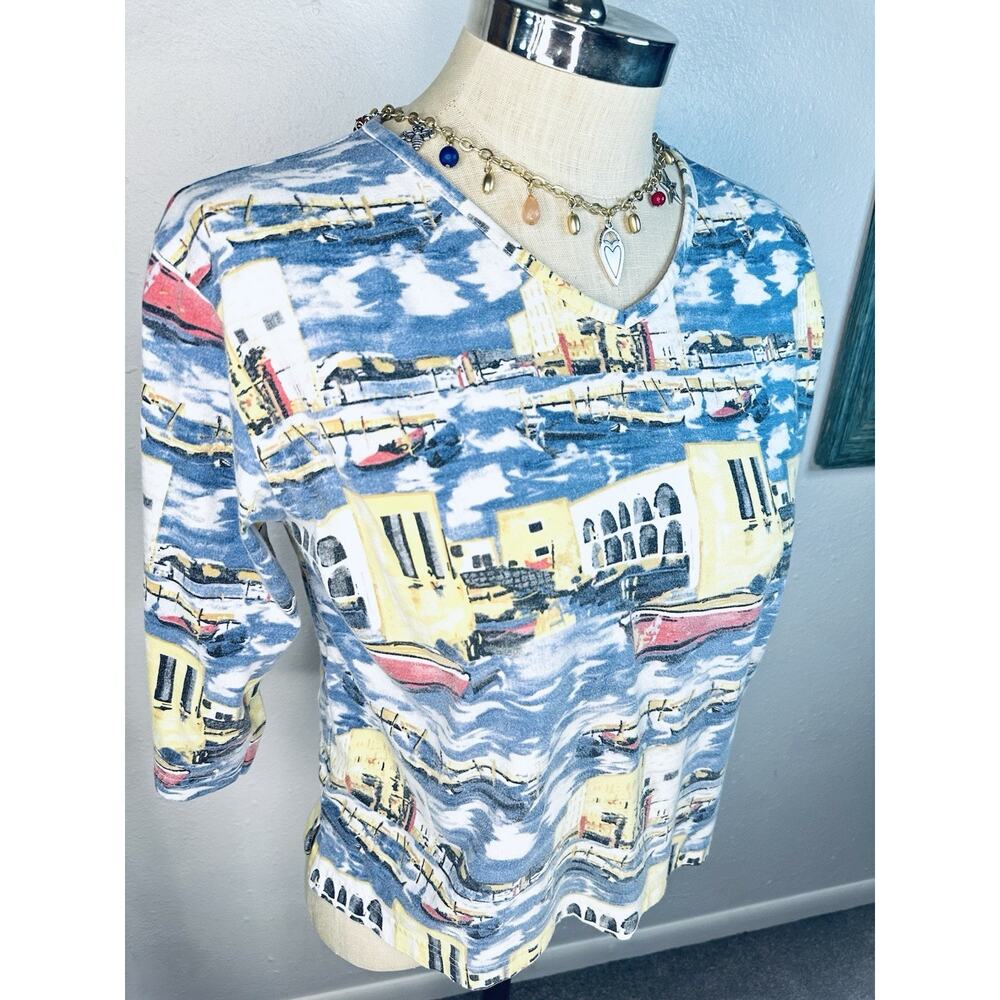 Vtg Coastal Harbor City Palm Grove Petite Large Cotton Blend